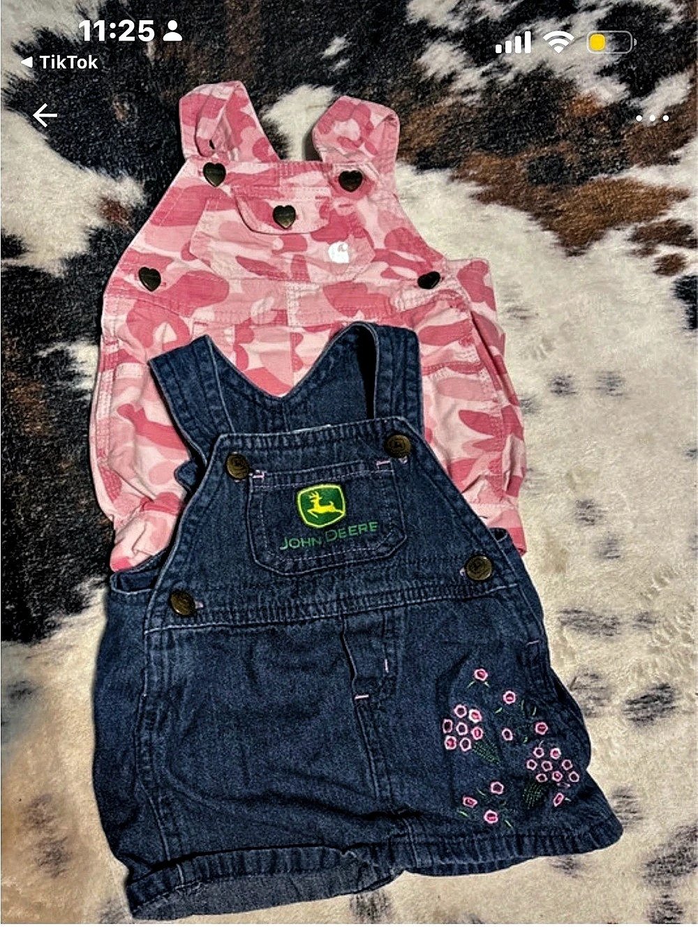 John Deere Kids Floral Overalls Blue & Pink
